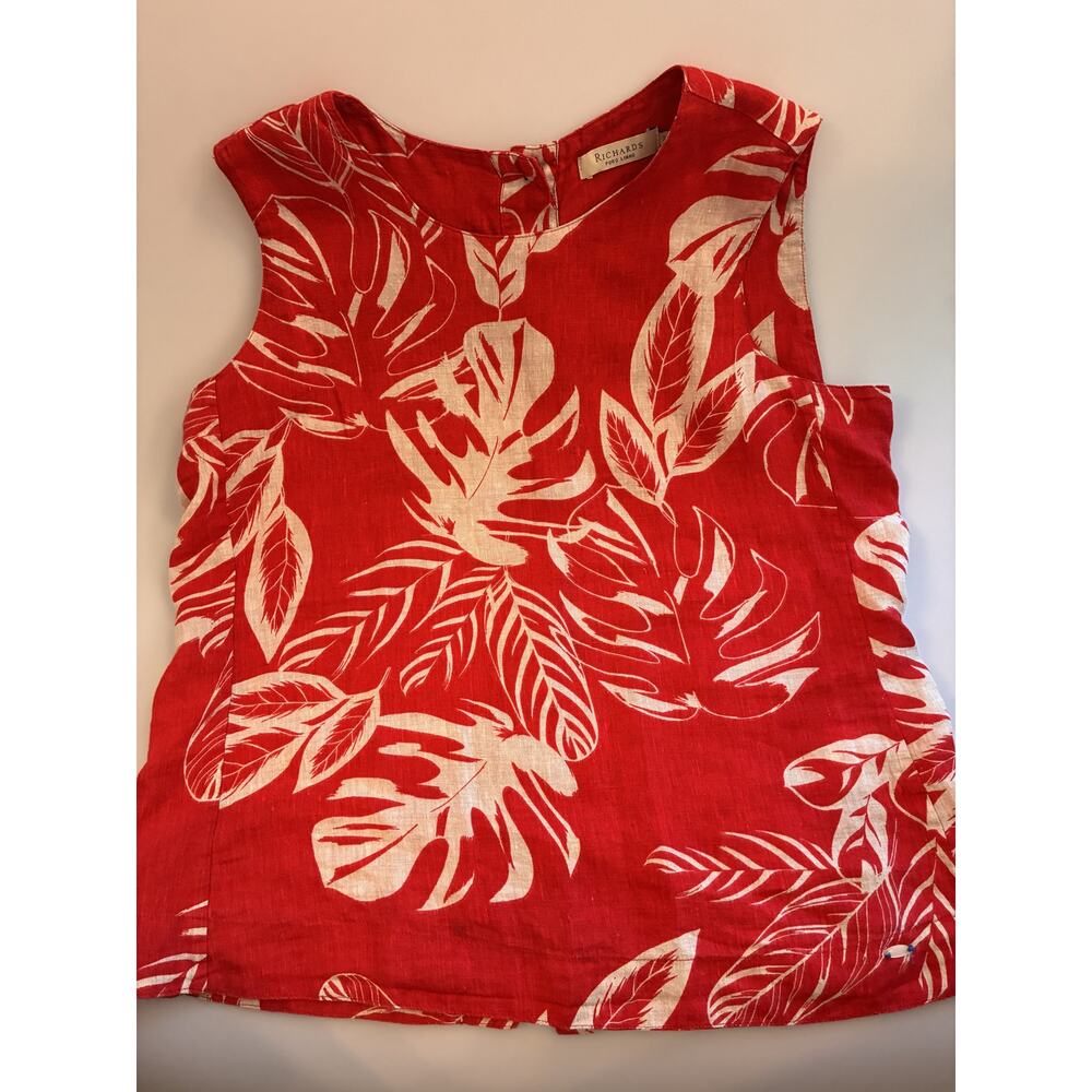 Richards Puro Linho 100% Linen Red Floral Resort Top US S 4-6